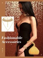 Quelay 4 Pieces Women Crystal Jewelry Set Rhinestone Tassel Necklace Stretch Bangle Bracelet Crystal Dangle Fringe Earrings and Rhinestone Handbag for Wedding Party (Glitter Silver,Medium) - Image 3